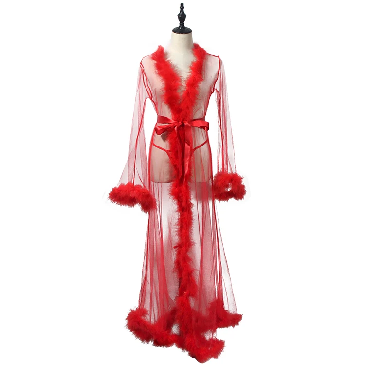 Nouveauté longue chaude femmes Femme fourrure pure Robe maille garniture Sexy Lingerie_voghion.com