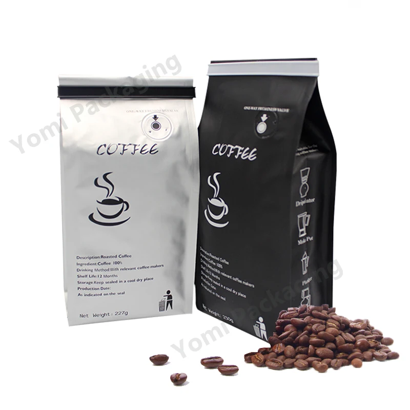 Digital Printing Free Sample Recyclable Flat BottomMatte Black Foil Coffee Bean Zipper Packaging Bags With Valve