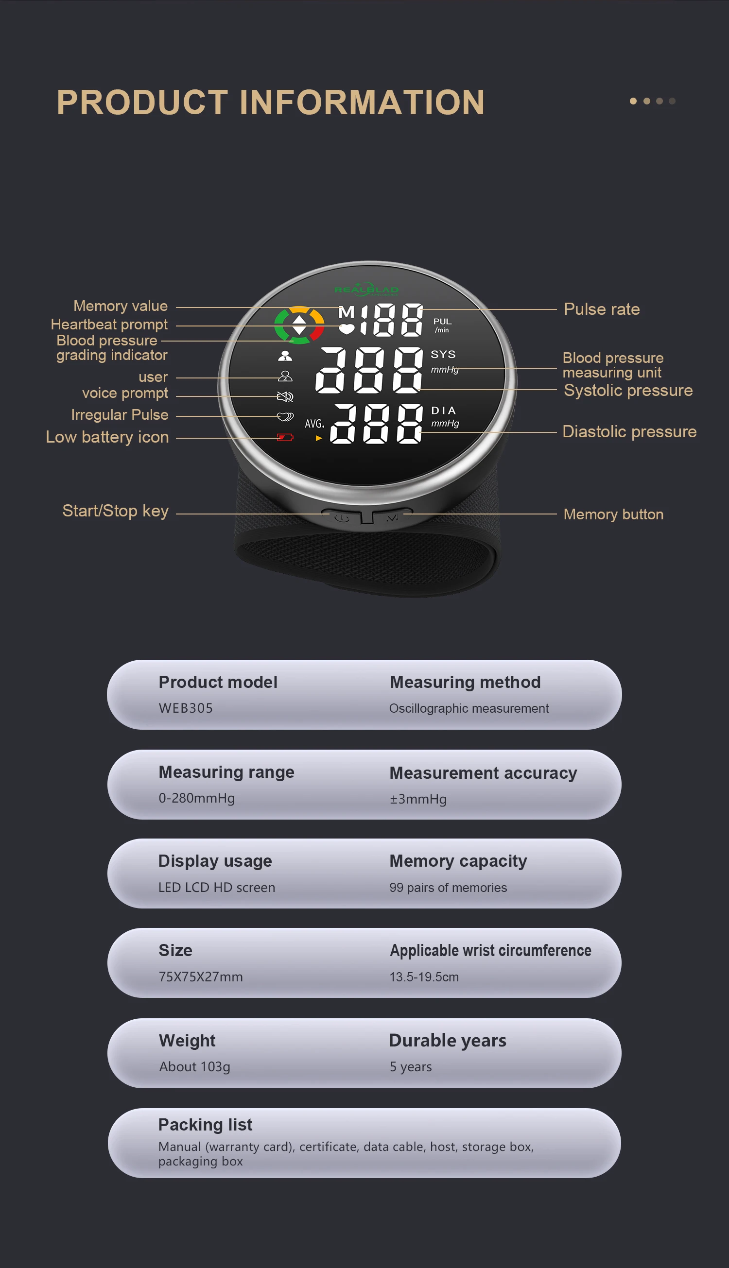 24Hours Rechargeable Big LED Display Customized Wrist BP Monitor Tensiometro Digital Wrist BP blood pressure monitor