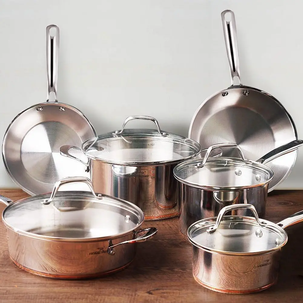 HOMICHEF 10-Piece Nickel Free Stainless Steel Cookware Set Copper Band -  Nickel