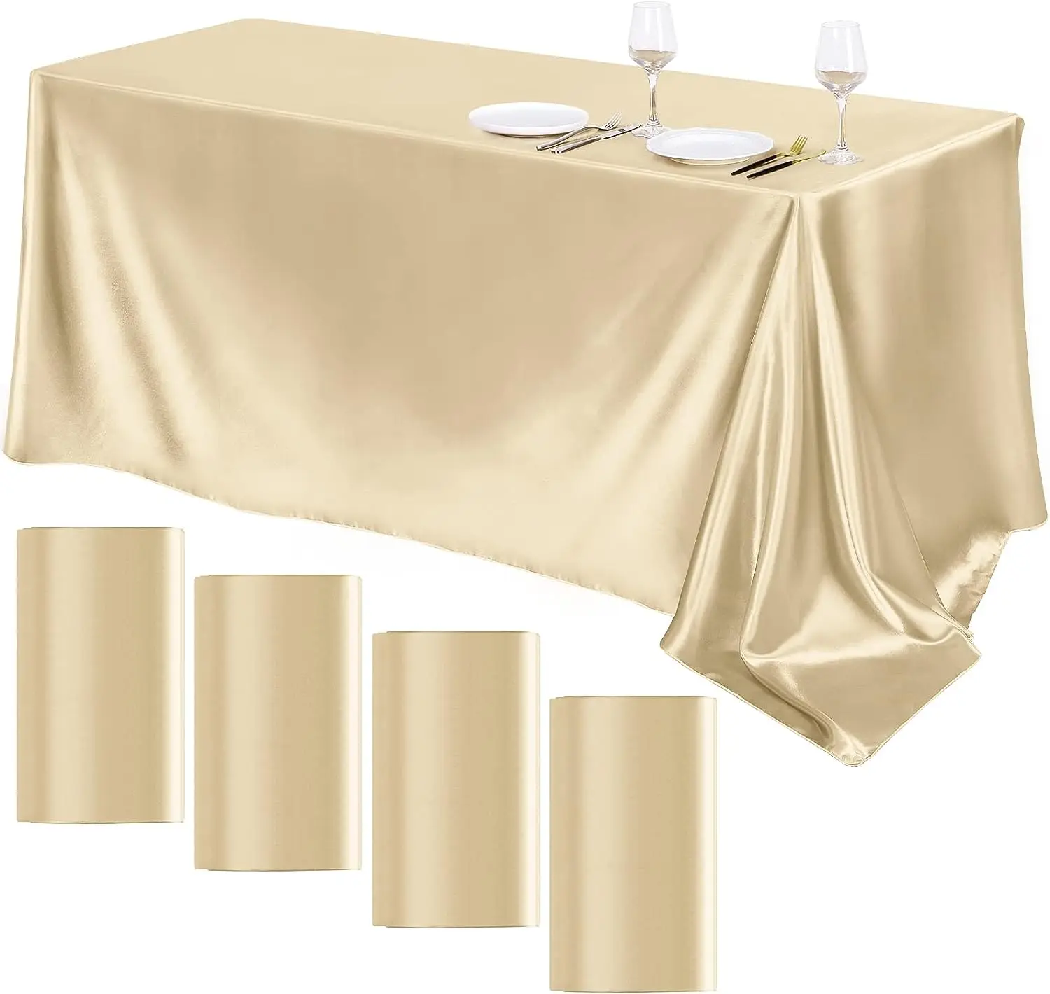 Overlay Satin Table Cover Rectangle Bright Silk Smooth Fabric Decoration for Wedding Tablecloth