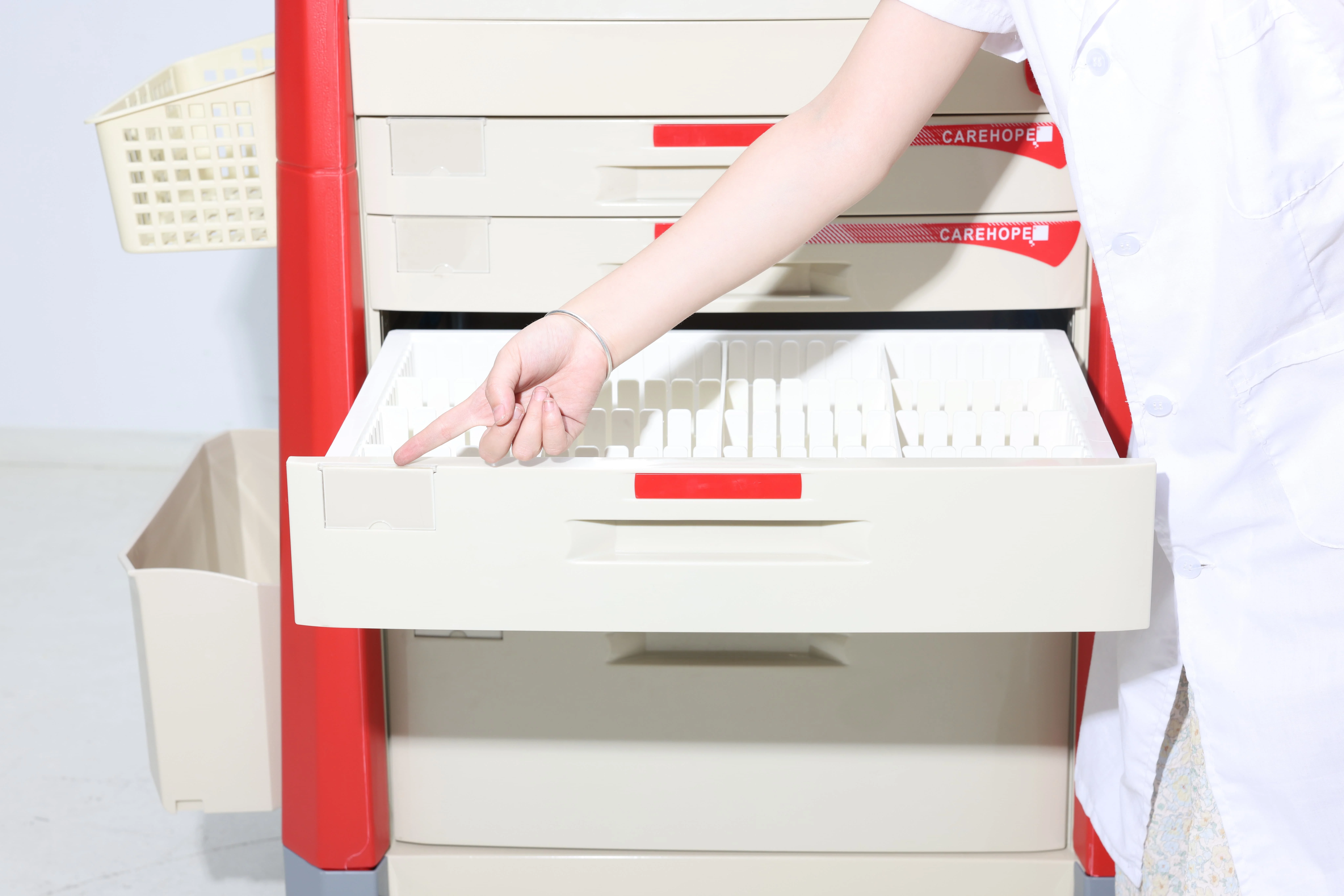 EMS Crash Trolley CPR Board ABS Dual-Waste System Oxygen Holder Hidden Power Outlets 50 Emergency Lock Tags Hospital Hotel 5