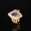 Anillo de diamante púrpura talla Flor de Hielo de tamaño ajustable