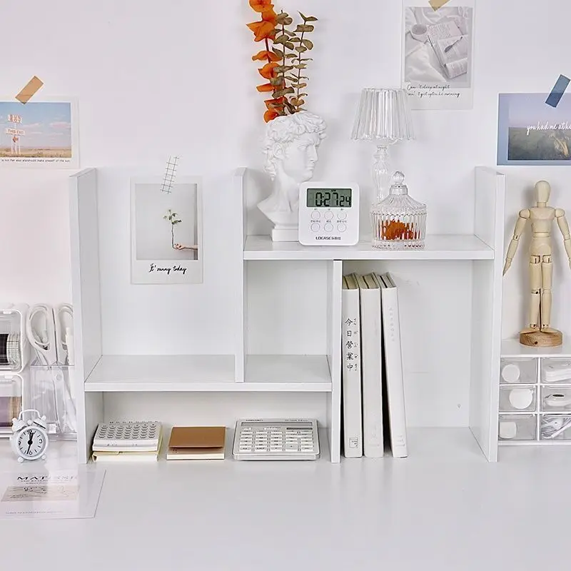 Ins Style Simple Modern Dormitory Desktop Artificial Board Storage Rack with 2 Shelves White Bookshelf Creative Table Cabinet