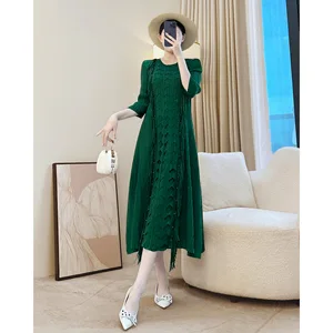 Miyake High-End Women's Casual Dress Autumn New Solid Color Pleated Dress Factory Wholesale