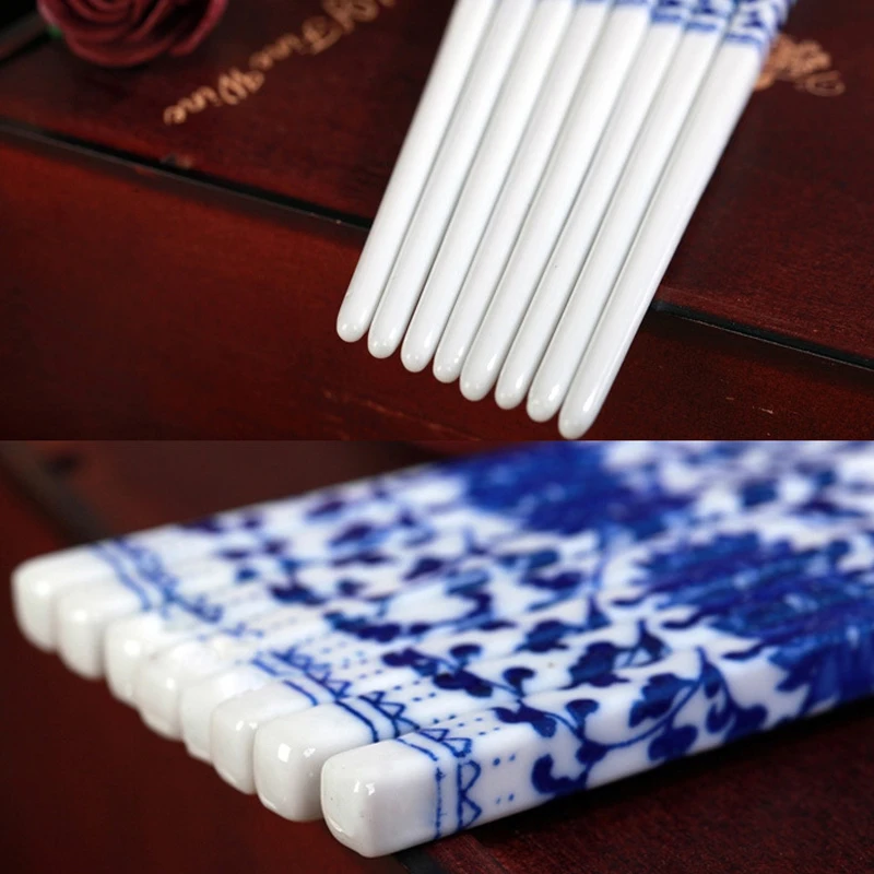 Factory Price High End Personalized Chinese Blue Porcelain Ceramic Chopsticks Wedding Souvenirs Gift Set