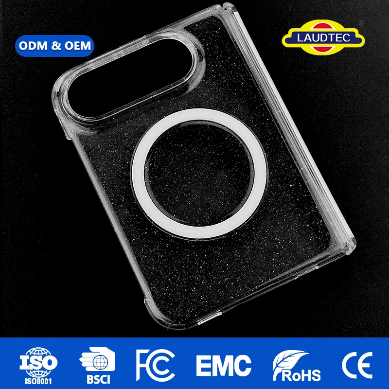 Wholesale Laudtec Ultra-Light Glitter Crystal Clear Case, Anti-Yellowing Finish, Built-in Strong Magnet for iPhone 18 Duo