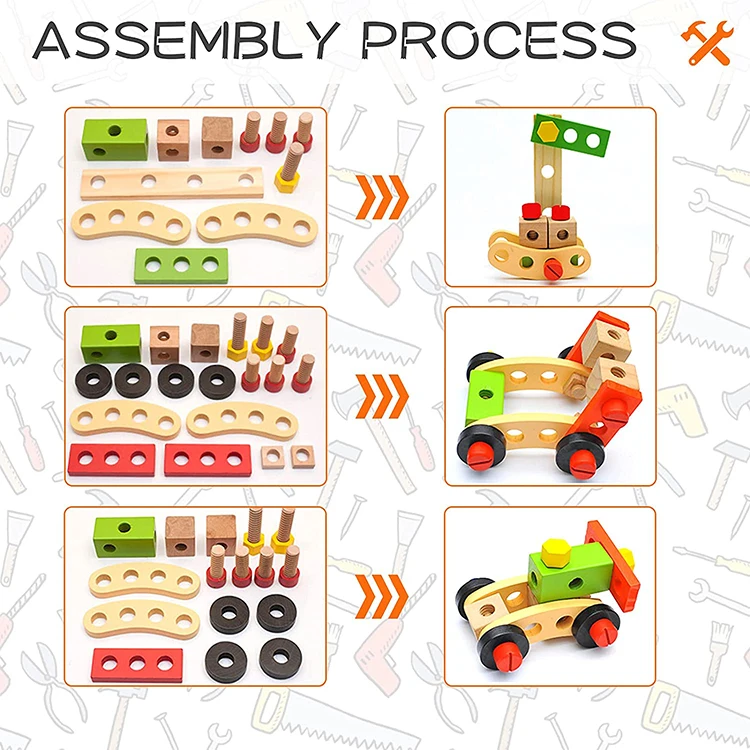 Joydom Wooden Tool Set for Kids, Wooden Tool Box with Colorful Tools, Creative DIY Wooden Toys Educational Construction for Todd