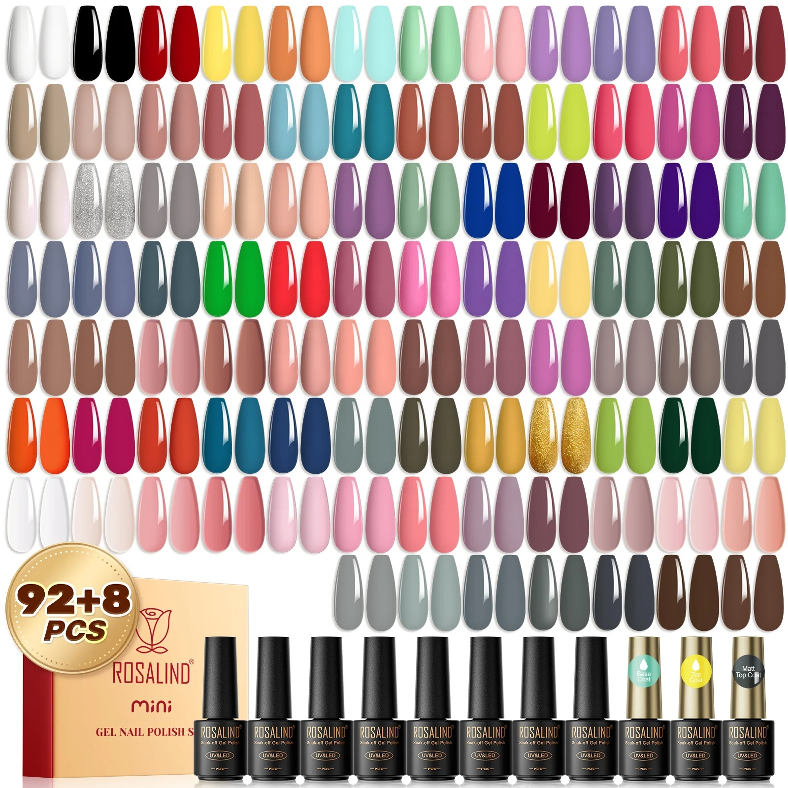 ROSALIND 32-teiliges UV-Gel-Nagellack Set – 28 Farben + Base/Top/Matt Coat/Primer, Weihnachts-Geschenkbox