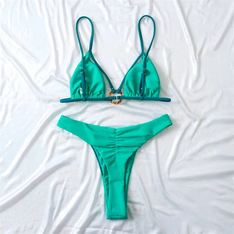 Chest Ring Bikini 2023 Swimsuit Solid Color Bikini Set Patchwork ...