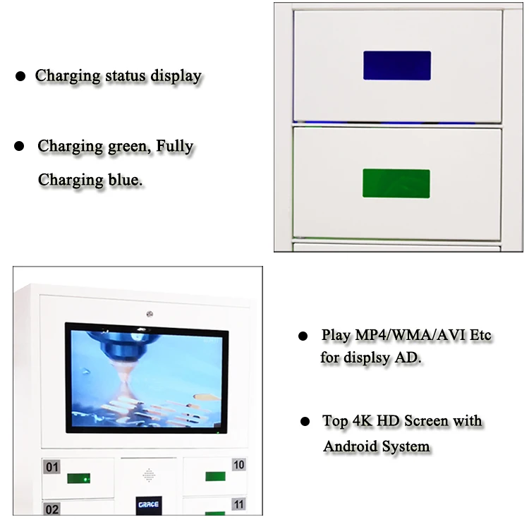 Customizable charging station kiosk with charging lockers