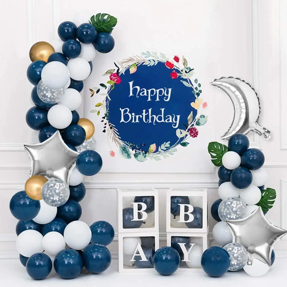 Decoraciones de feliz cumpleaños para hombres, decoración de fiesta de  cumpleaños azul marino, dorado, kit de arco de globos para niños, azul  marino