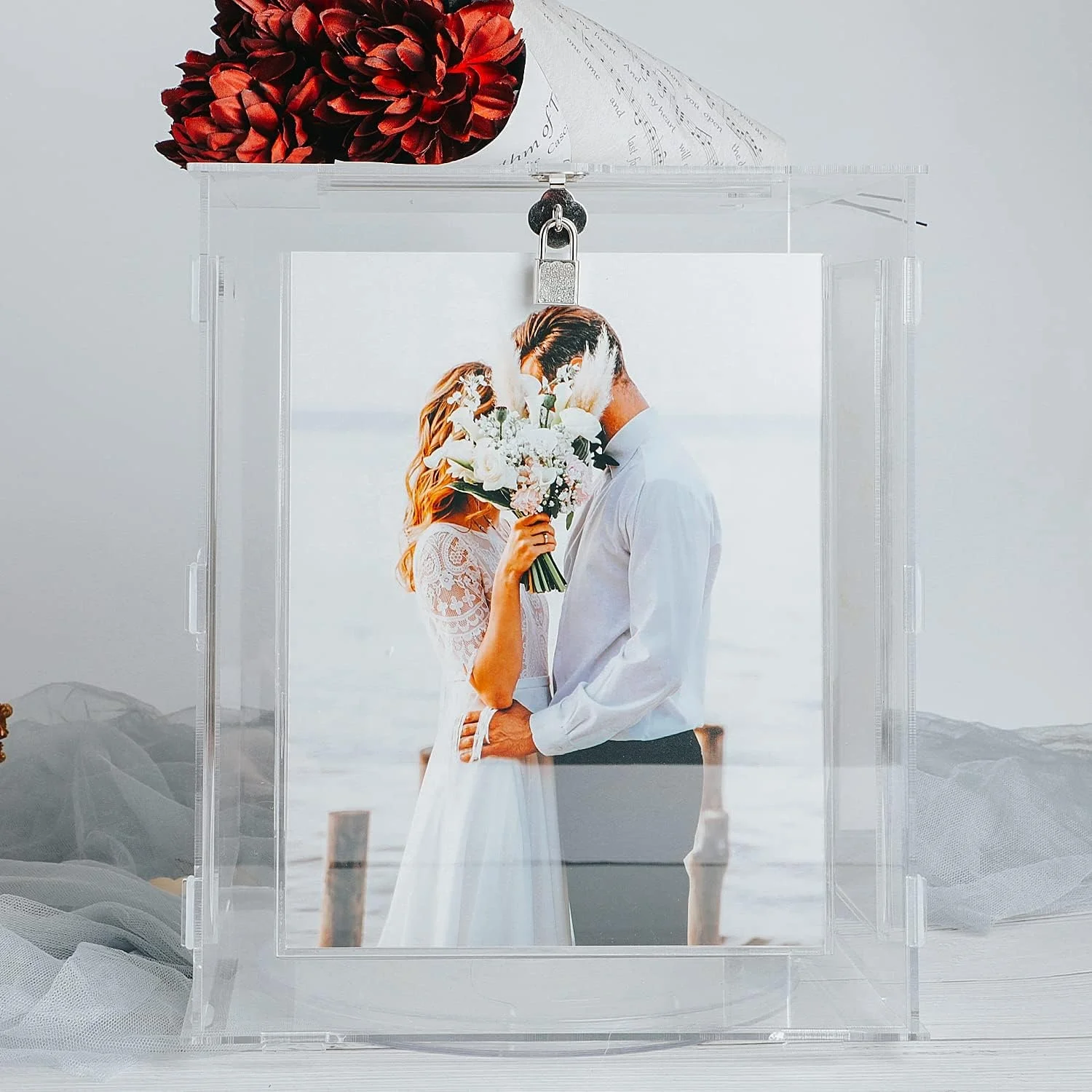Acrylic Black Wedding Card Box With Lock Slot For Reception Anniversary ...