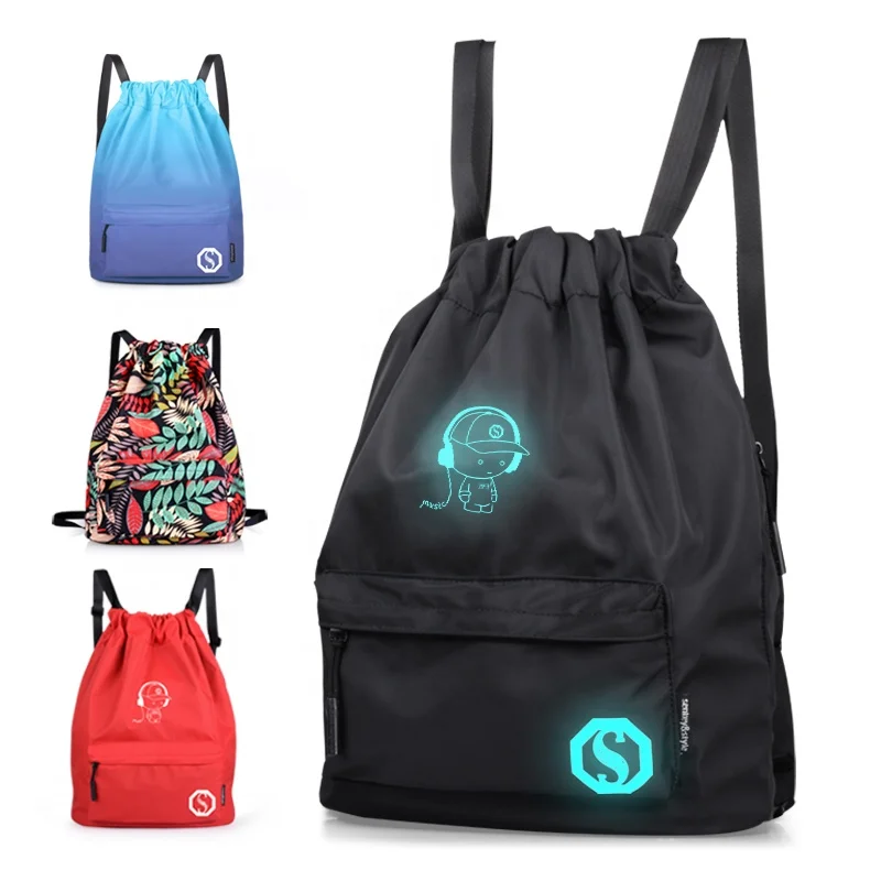 sublimated printed custom iridescent waterproof anti theft drawstring bags backpacks with zipper