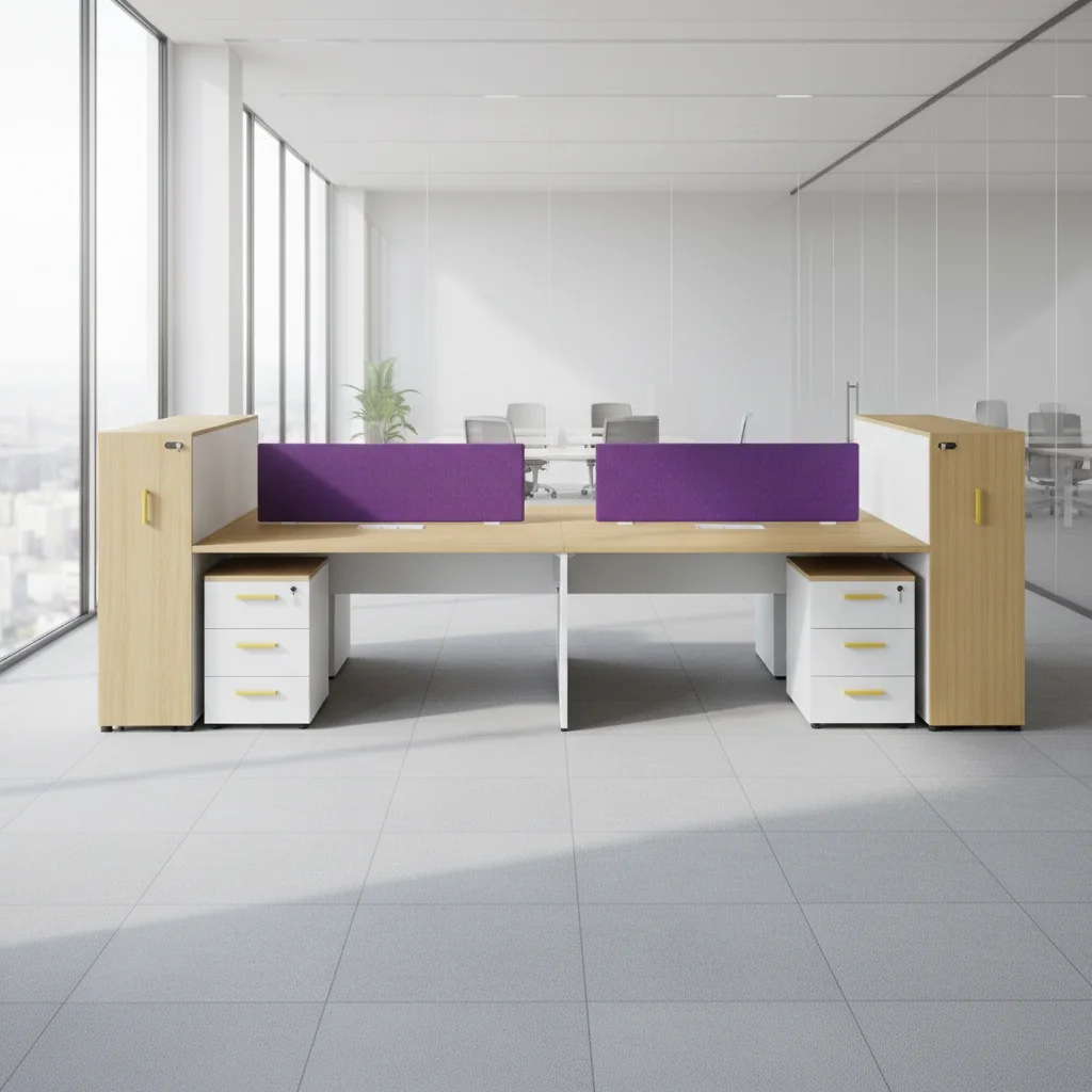 Double Row Executive Workstation System with Six-Person Office Layout and ABS-Connected Storage Cabinets 6