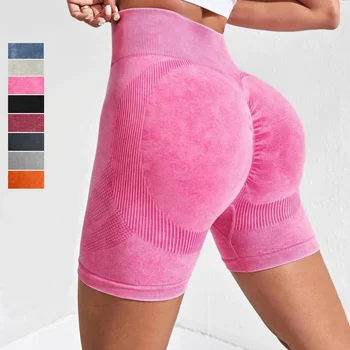 Wholesale High Stretch Yoga Pants for Women Basic Wide Waistband Scrunch Butt Wideband Waist Sports Seamless Yoga Shorts
