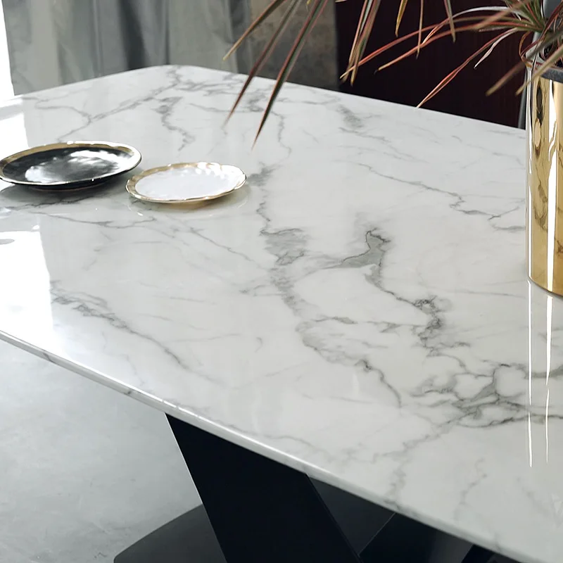 Beston Italian Modern Home Furniture Dining Room Set Stainless Steel Leg  Light Luxury Marble Household Rectangle Dining Table