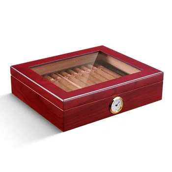 CIGARLOONG Portable Glass Top Wooden Cigar Humidor Case Travel with Humidifier and Hygrometer Compartment cigar holder