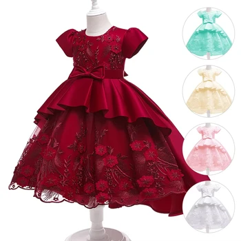 High Quality Kids Plus Size Lace Girls Floral Dress Long Sleeve Casual Mini Summer Party Design