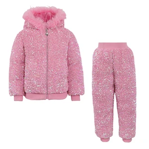 Customizable Charming Girls Pink Tulle Layered Ruffled Outfit Set Adorned Sparkly Sequins for Party Occasions