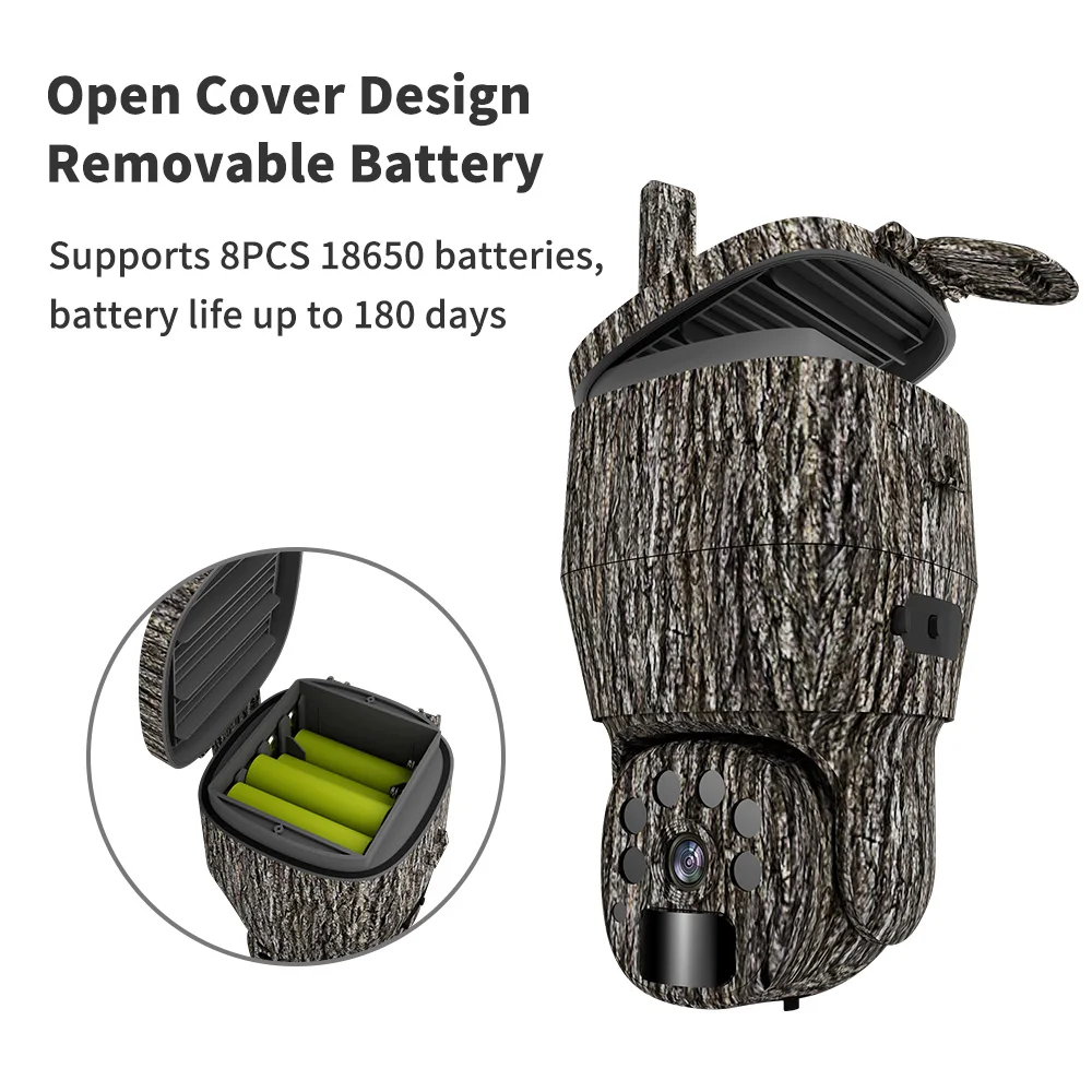 Cámara de Caza y Vigilancia PTZ 4G LTE con Transmisión en Vivo para Exteriores, Batería Recargable de 20800mAh, para Fauna Silvestre con Panel Solar