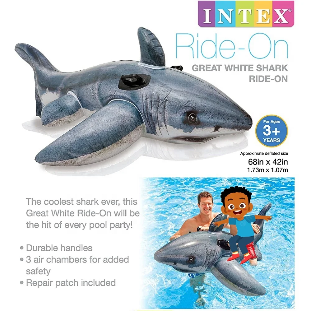 Intex 57525 Inflatable Shark Pool Floating Mat Ride-on Children