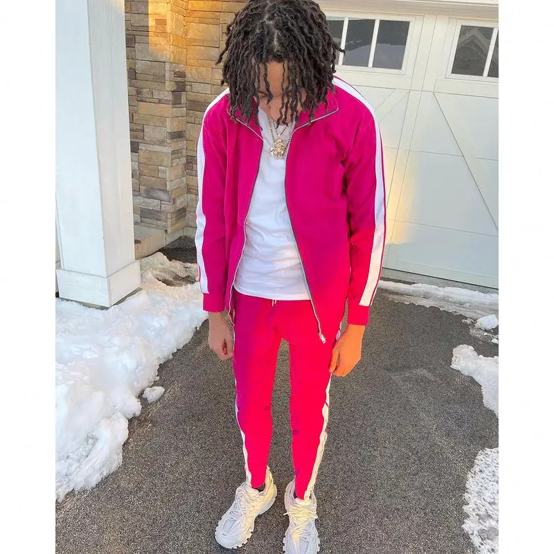 Private Label Sportswear Jogging Suit Side Stripe Plain Zipper Slim Fit Velvet Velour Tracksuit Men gallery 5