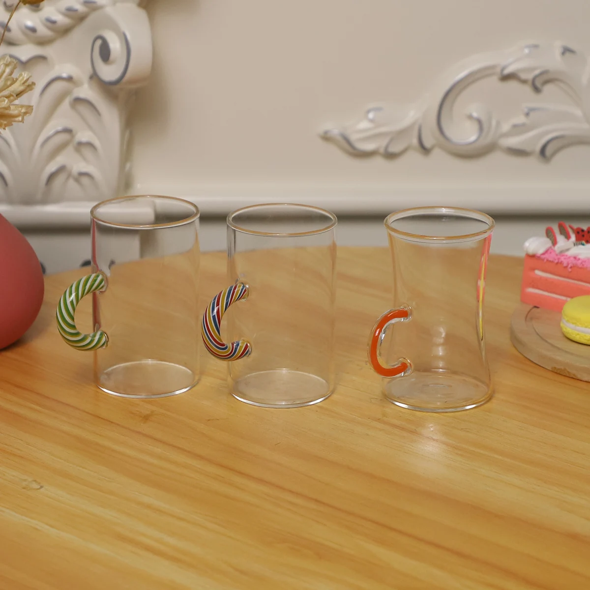 Small Design Colored Glass Coffee Cup Creative Color Contrast Round Handle Glass Cup
