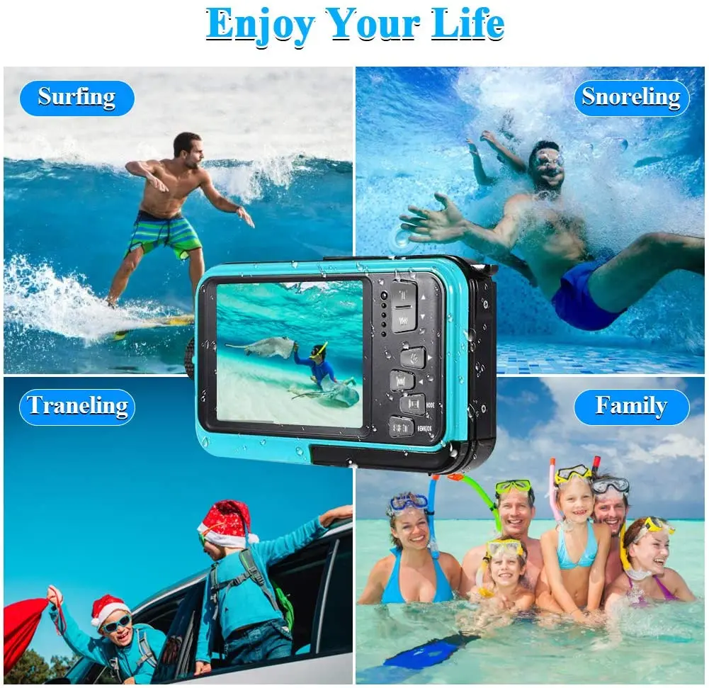 2.7K 48MP Digital Camera HD Rechargeable Underwater Camera Dual Lens Waterproof Cameras