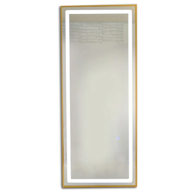 Modern Gold Large Rectangular Led Lighted Hairdressing Floor Salon Wall Mirror for Hair Salon Unit