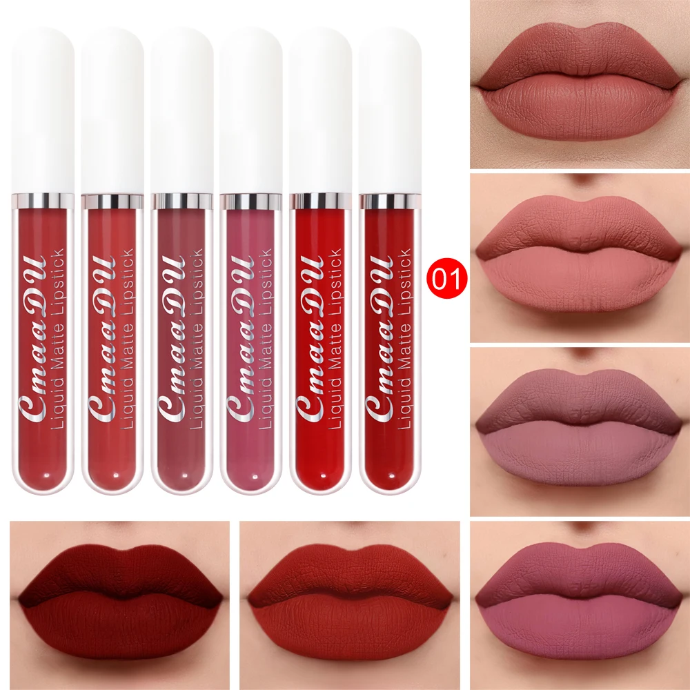 6 Colors/Set Fashion Matte Lip Gloss Sets Natural Moisturize Waterproof Lasting Velvet Sexy Red Liquid Lipstick Beauty Cosmetic