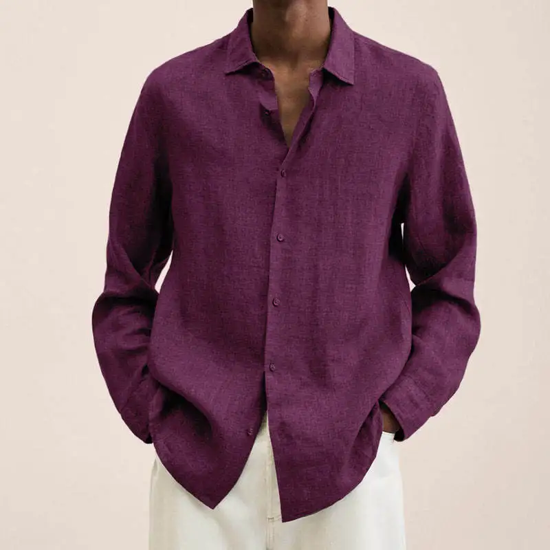 Nuove camicie a maniche lunghe da uomo in cotone lino italiano personalizzate casual bianche nere Camicie Regular-Fit da uomo a maniche lunghe475_voghion.com