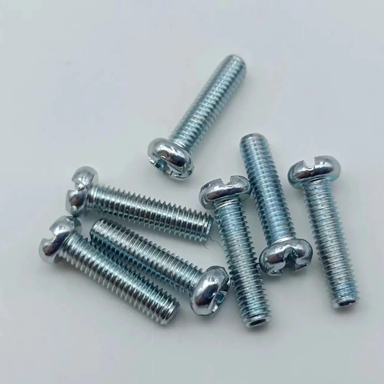 Manufacture Eleven Slot Pan Head iron plated Screw ISO Standard Iron Plated with Blue and White Zinc