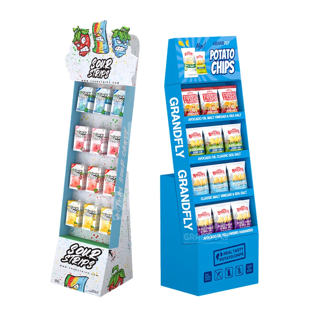 Custom Retail Pop up Cardboard Display Promotional Pos Paper Display Rack Snacks Drinks Liquor Shelf Cardboard Display Stand