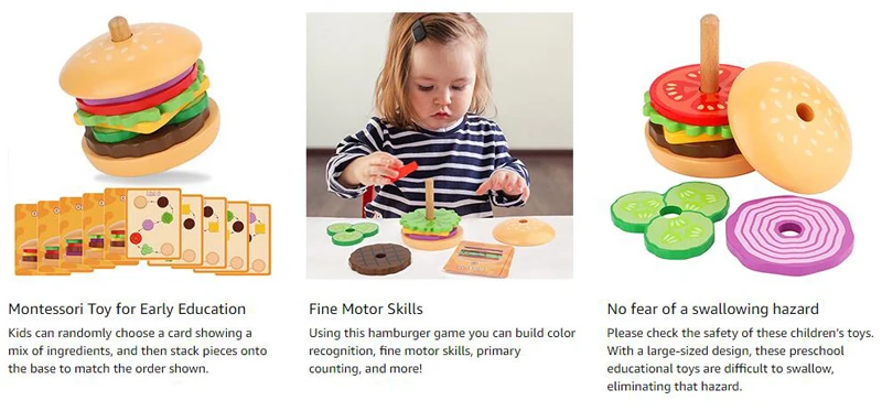 Hot Selling New Wooden Hamburger Sandwich Stacking Kitchen Pretend Play Toys Hobbies Baby Kids Other Toys For Children Girls
