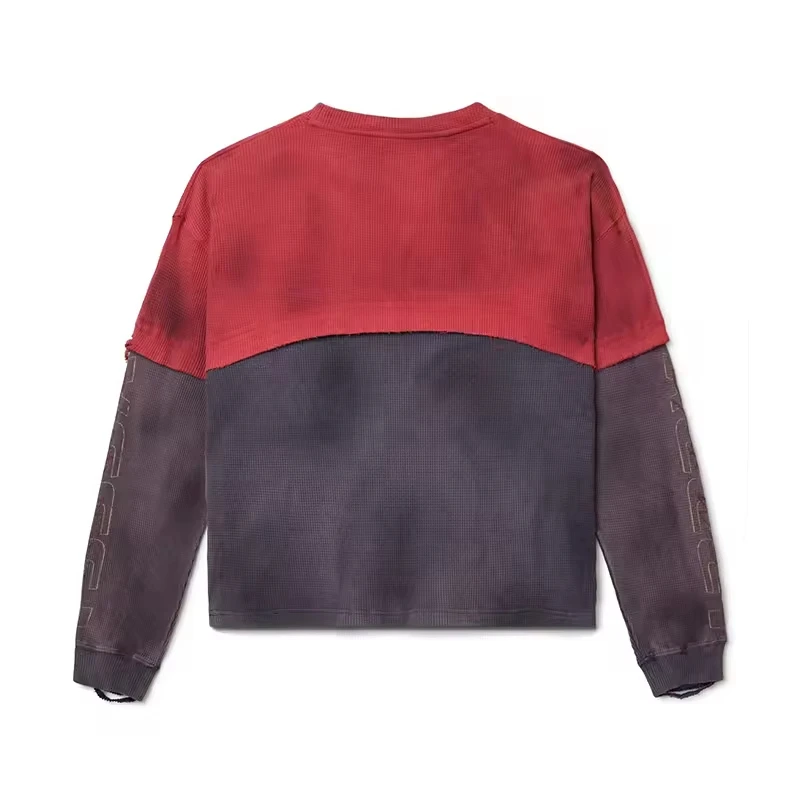 Custom Vintage Washed Distressed Cut off Longsleeve Thermal Waffle Men T-shirt gallery 2