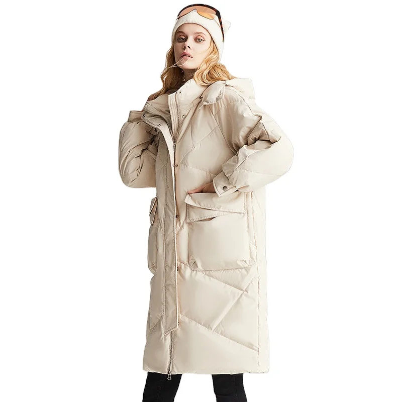 Medium And Long Down Jacket Female White Duck Velvet Hooded Coat Thick Warm  Loose Silhouette High-end Coat - Buy Medium And Long Down Jacket Loose  Silhouette High-end Jacket,Long High-end Down Jacket,High-end Down