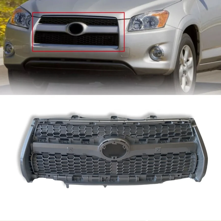 TIYPEOR Front Bumper Grille Assembly Black ABS Upper Grille Fits for Toyota RAV4 2009 - 2012 1Pc