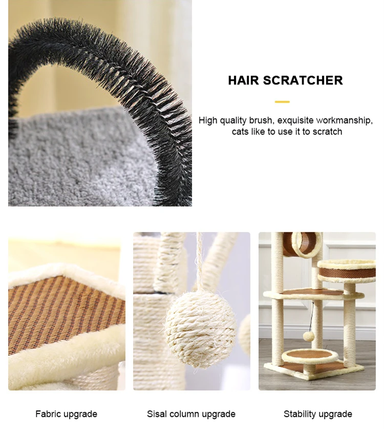 Custom Luxury Big Wooden Cat Tree House Design Ladder Elegant Plush