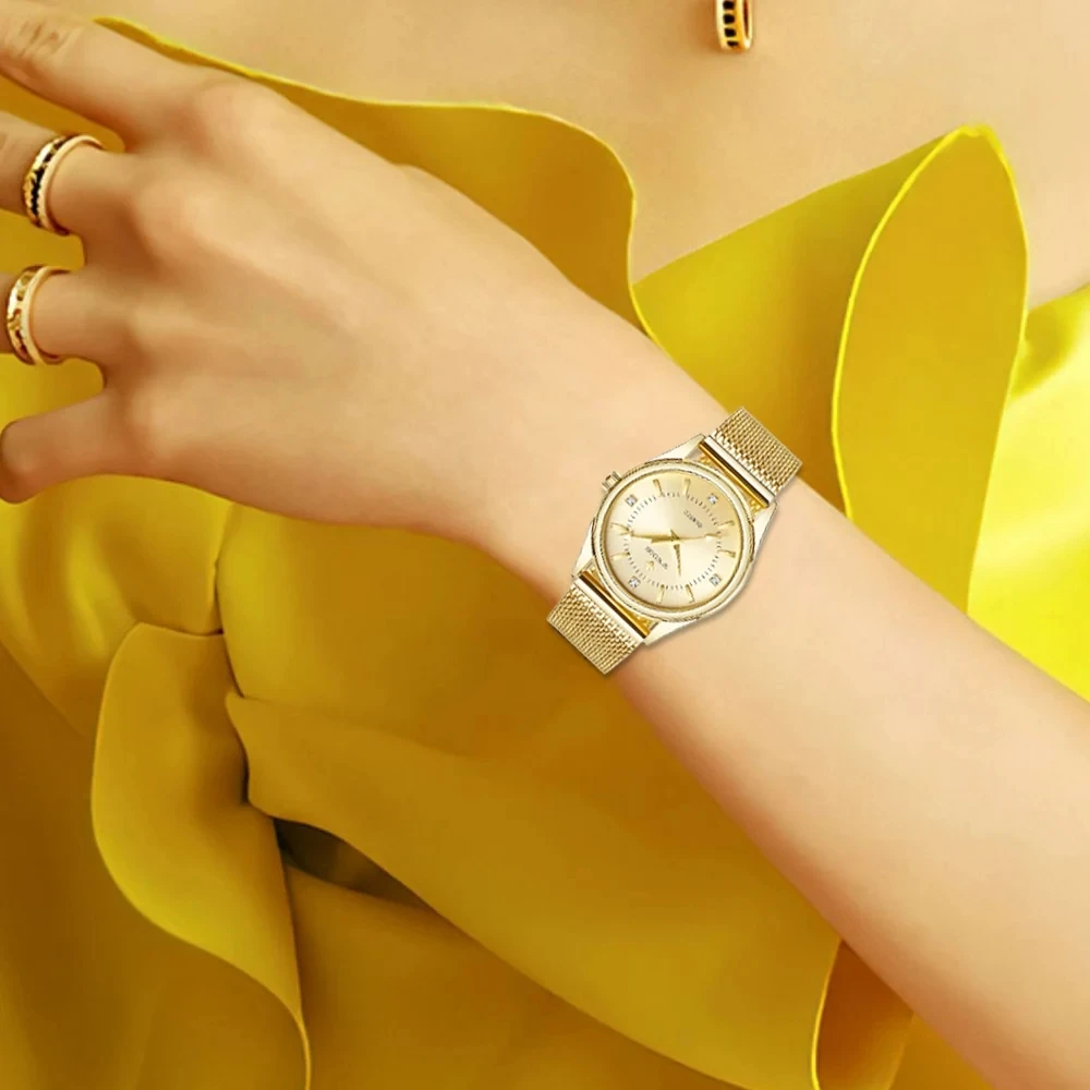 Wwoor Wristwatch Watch Women Gold Tone Analog Skeleton Mesh Band WWOOR Ladies Watches 2024 Top Brand Luxury Stainless Steel  main image 2