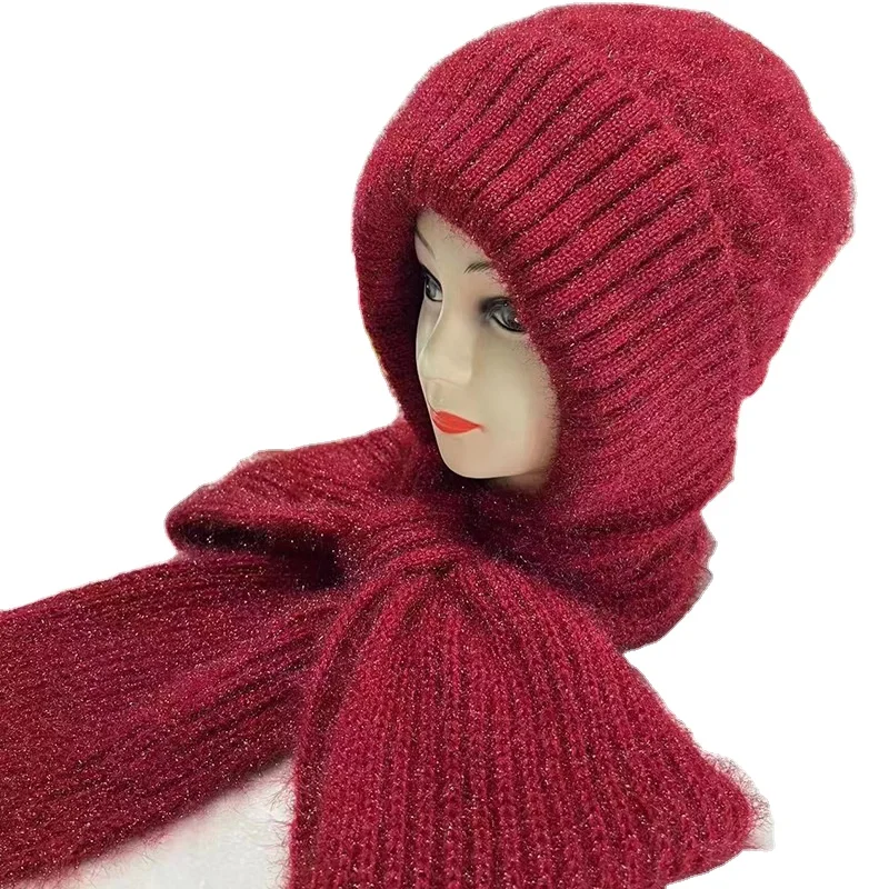 Women Red Hooded Scarf Winter Beanie Hats Beanies Knitted Crochet Hat Hand-knitted Red Hooded Scarf, Winter Crochet Shawl Wrap - Etsy main image 2