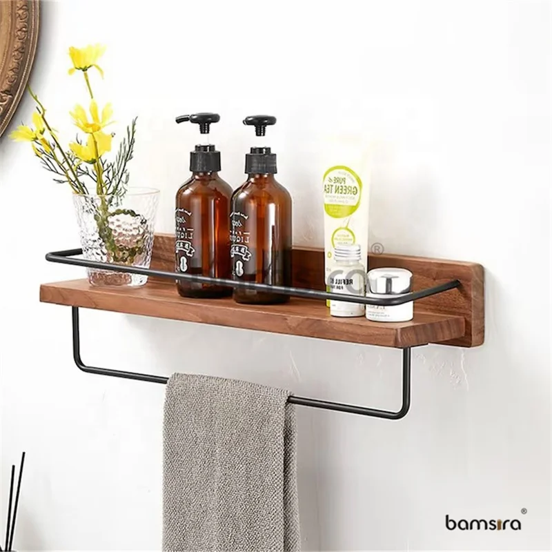 Walnut Wood Floating Shelves For Bathroom Hanging Wall Shelves For