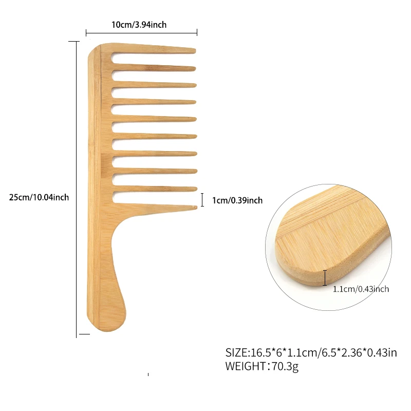 Private Label Large Size Bamboo Wooden Wide Tooth Comb Bamboo Hair Comb ...