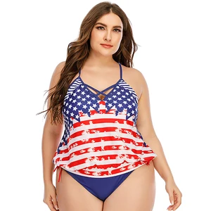 Hot Selling Plus Size Stars and Stripes Tankini Women Sexy Large Size High-Waist Bikini Two Pieces Swimsuit 2022 Beachwear