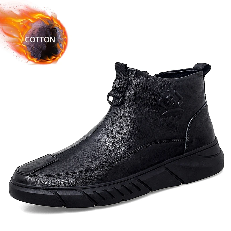 New Arrival Men's Genuine Leather Boots Zipper Up Thermal Winter Boots Comfortable Trendy Casual Walking Shoes Driving Footwear
