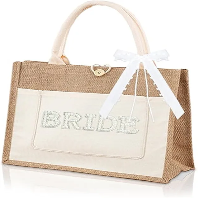 Accept Custom Order Jute Bag 35 x 30 x 14 cm Large Capacity Jute Shopper Reusable Retro  for Bridesmaids, Women