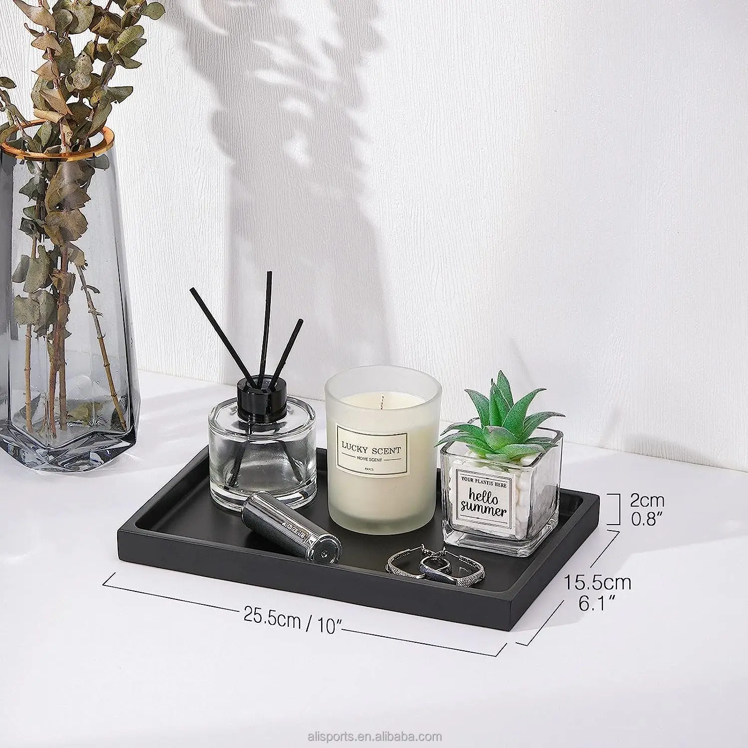 Custom Design Resin Vanity Tray Black Dresser Perfume Towel Cosmetic