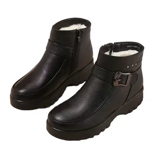 Wholesale Women's Winter Autumn Slip-On Platform Snow Boots Soft PU Upper Plush Lining Cotton Shoes Ankle Boots