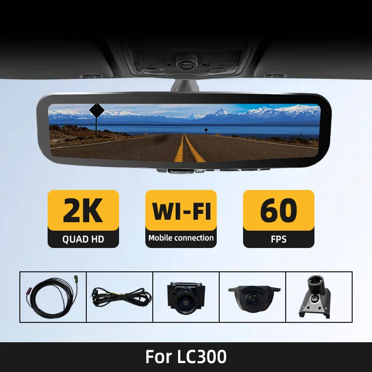 WEMAER Dash Cam 2K 1080P Carplay GPS WIFI Dual Car Camera Touch Screen Streaming Rearview Mirror for Toyota Land Cruiser LC300