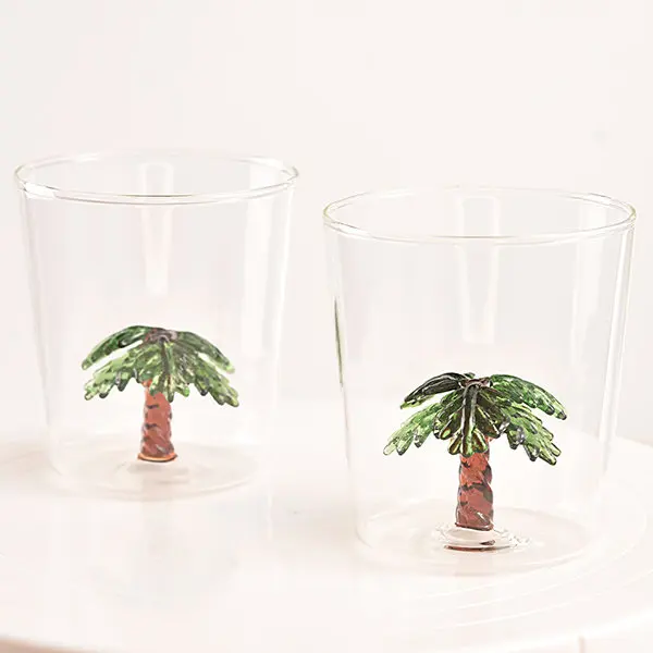 Bulk New Design Seaside Vacation Style Palm Tree Handmade Glass Cup Glass Mug Glassware